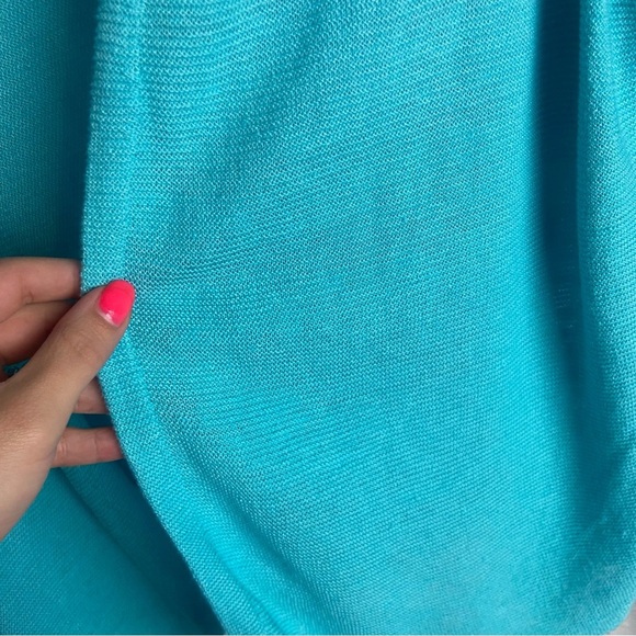 J Jill Size Medium Tall Open Front Cardigan Teal Blue Linen Blend Costal Beach - Picture 5 of 5